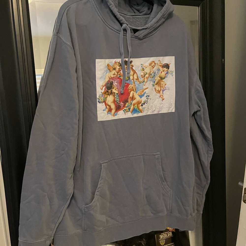 Charcoal Gray Graphic Hoodie with Cherub Print